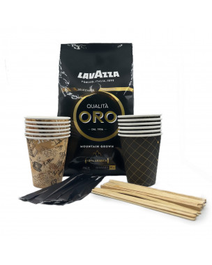 Вигідна акційна пропозиція Зернова кава Lavazza Oro + палички + цукор + стаканчики Вигідна акційна пропозиція Зернова кава Lavazza Oro + палички + цукор + стаканчики